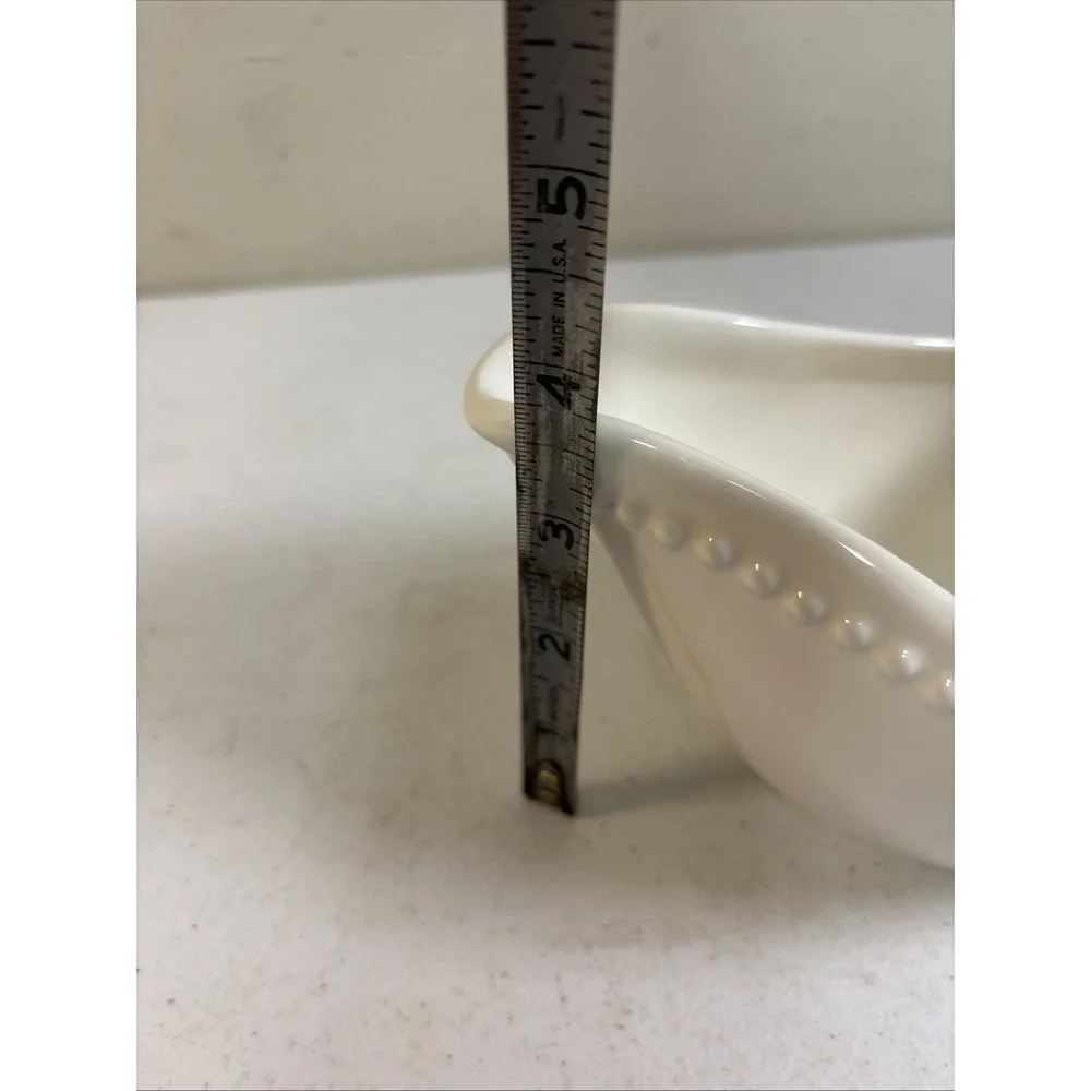 Pottery Barn Emma Gravy‎ Boat Ivory Cream Embossed Dot Edge EUC